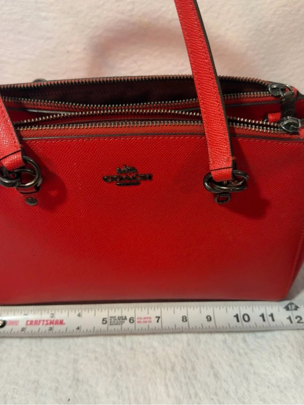 Coach Red Leather Saffiano Satchel with Gunmetal Hardware